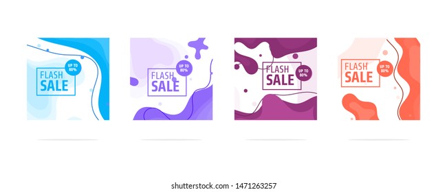 Modern abstract vector banner set. Flat geometric liquid form with various colors. Modern vector template, Template for the design of flash sale poster on social media.