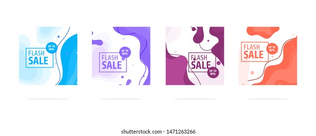 Modern abstract vector banner set. Flat geometric liquid form with various colors. Modern vector template, Template for the design of flash sale poster on social media.