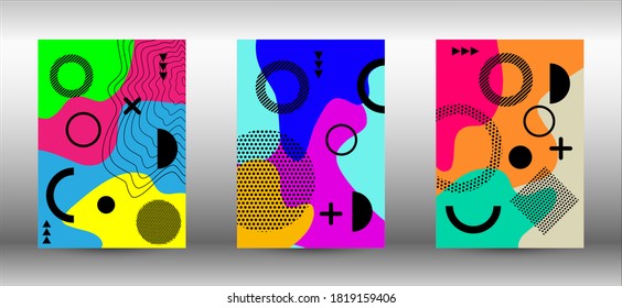 Conjunto de banner vectorial abstracto moderno. Colorida ilustración de moda.  Diseño creativo de folleto. Ilustración de banner vector creativo.