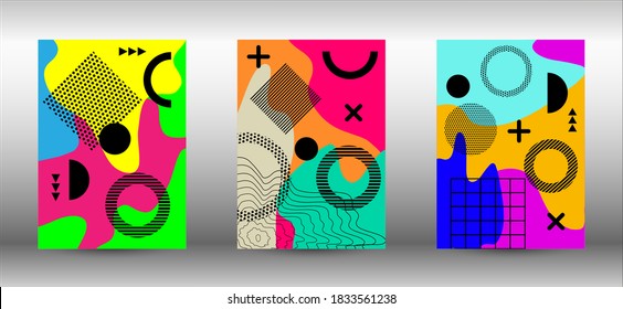 Modern abstract vector banner set. Colorful trendy illustration.  Minimal geometric shape. Creative vector banner illustration.