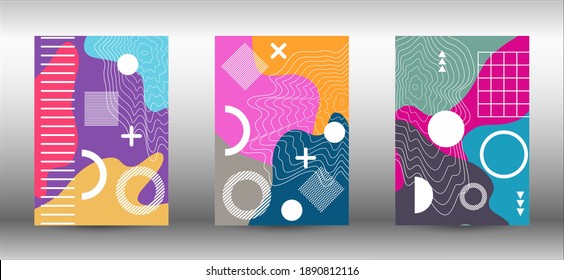 Modern abstract vector banner set. Colorful trendy illustration.  Minimal geometric shape. Creative vector banner illustration.
