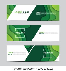 Modern abstract vector banners with abstract 3D green backgrounds and paper cutouts. Modern vector templates, templates for business presentation designs, leaflets, posters, and invitations. EPS 10