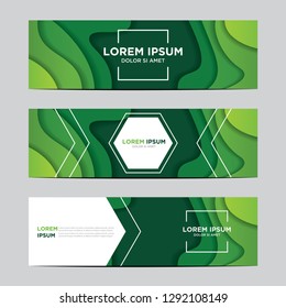 Modern abstract vector banners with abstract 3D green backgrounds and paper cutouts. Modern vector templates, templates for business presentation designs, leaflets, posters, and invitations. EPS 10
