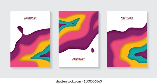 Modern abstract vector banners with colorful abstract 3D backgrounds and paper cutouts. Modern vector templates, templates for business presentation designs, leaflets, posters, and invitations. EPS 10