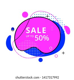 Modern abstract vector banners. Flat geometric shapes of different colors with black outline in memphis design style. Template ready for use in web or print design