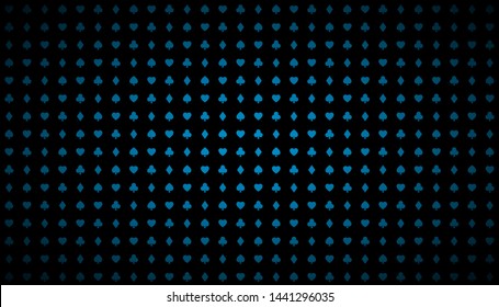 Modern abstract vector casino background with shiny blue playing cards signs, poker symbols on black background, casino symbols, widescreen wallpaper