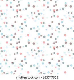 Modern Abstract Vector  Confetti Background. Seamless  dots pattern. Festive party repeat. Circles in soft pastel colors on white background.