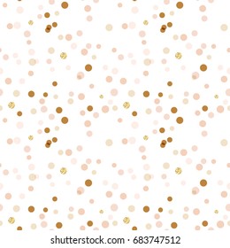 Modern Abstract Vector  Confetti Background. Seamless pattern in soft pastel colors and golden glitters. Festive party repeat.