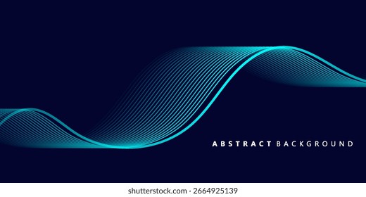 Vector abstracto moderno con líneas de onda de gradiente turquesa que fluyen sobre fondo azul oscuro, perfecto para diseños tecnológicos, digitales y futuristas.