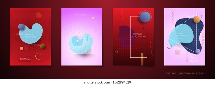 Modern abstract vector fluid, liquid shape design, banner set. Illustration minimal flat geometric, liquid form with gradient color background. Modern vector graphic design for logo, banner, template