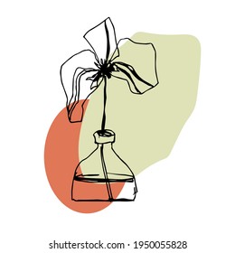 modern abstract vector hand drawing vase and flower linear art in pastel red and green colors on white background for posters, wall art, packaging, covers, social networks, blogs, postcards