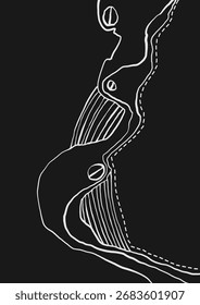 Ilustração vetorial abstrata moderna com formas onduladas em negrito em branco sobre preto. Perfeito para fundos, cartazes e design têxtil.