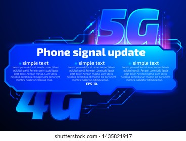 Modern abstract vector illustration The concept of phone signal updates from 4g to 5g