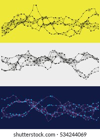 Modern abstract vector illustration with connected dots. Wavy mechanical construction. Complexity of modern analytical systems. Digital representation of informational flow. Element of design.