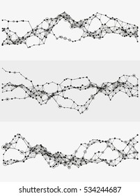 Modern abstract vector illustration with connected dots. Wavy mechanical construction. Complexity of modern analytical systems. Digital representation of informational flow. Element of design.