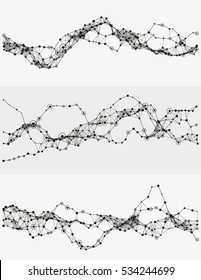 Modern abstract vector illustration with connected dots. Wavy mechanical construction. Complexity of modern analytical systems. Digital representation of informational flow. Element of design.
