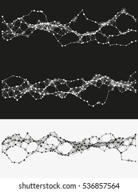 Modern abstract vector illustration with connected dots. Wavy mechanical construction. Complexity of modern analytical systems. Digital representation of informational flow. Element of design.