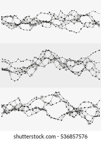 Modern abstract vector illustration with connected dots. Wavy mechanical construction. Complexity of modern analytical systems. Digital representation of informational flow. Element of design.