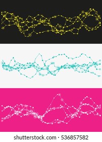 Modern abstract vector illustration with connected dots. Wavy mechanical construction. Complexity of modern analytical systems. Digital representation of informational flow. Element of design.
