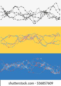 Modern abstract vector illustration with connected dots. Wavy mechanical construction. Complexity of modern analytical systems. Digital representation of informational flow. Element of design.