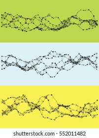 Modern abstract vector illustration with connected dots. Wavy mechanical construction. Complexity of modern analytical systems. Digital representation of informational flow. Element of design.