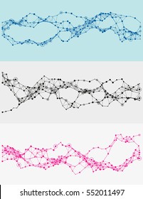 Modern abstract vector illustration with connected dots. Wavy mechanical construction. Complexity of modern analytical systems. Digital representation of informational flow. Element of design.