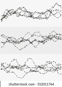 Modern abstract vector illustration with connected dots. Wavy mechanical construction. Complexity of modern analytical systems. Digital representation of informational flow. Element of design.
