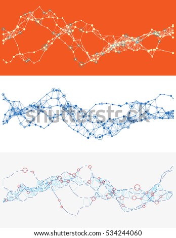 Modern abstract vector illustration with connected dots. Wavy mechanical construction. Complexity of modern analytical systems. Digital representation of informational flow. Element of design.