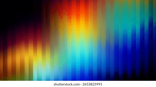 Ilustração vetorial abstrata moderna com um estilo de arte digital. Apresenta listras verticais borradas em tons de arco-íris. A imagem cria uma atmosfera dinâmica e contemporânea.