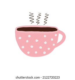 Modern Abstract Vector Illustration with Dotted Light Pink Cup of Coffee on a White Background. Simple Oil Painting Style Print for Coffee Lovers. 