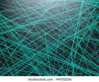 Modern abstract vector illustration. Futuristic colorful background with linear connections of virtual neural network. Intricated digital system. Complex trace routing in deep web. Element of design.