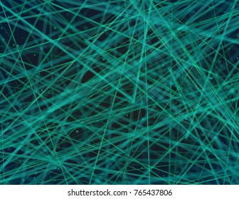 Modern abstract vector illustration. Futuristic colorful background with linear connections of virtual neural network. Intricated digital system. Complex trace routing in deep web. Element of design.
