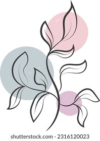 Modern abstract vector illustration with organic various shapes and foliage line art for print or use as wall art, card, flyer or T Shirt