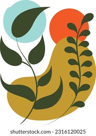 Modern abstract vector illustration with organic various shapes and foliage line art for print or use as wall art, card, flyer or T Shirt