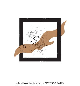 Modern Abstract Vector Illustration with Simple Hand Drawn Black Frame and Splashes, Brown Flame on a White Background. Minimalist Print ideal for Wall Art, Poster, Walls Decoration. No Text.