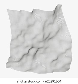 Modern abstract vector illustration. Soaring veil made of small round particles. Distorted structure of dots with 3d effect. Contemporary digital background. Element of futuristic design.