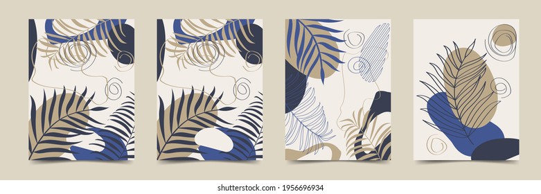 Modern abstract vector illustration with tropical leaf elements. Design templates for wallpaper, wrapping paper, clothing, fill, decor.