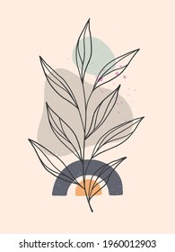 Modern abstract vector illustration with various organic shapes and line art foliage. Minimalist wall art decoration. Trendy artistic designs perfect for banners, social media, invitations, covers, wallpaper.