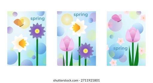 Ilustraciones vectoriales abstractas modernas para tarjetas de felicitación de vacaciones en un tema de primavera con flores y mariposas, Anuncios de Sitio web y redes sociales, materiales de marketing.
