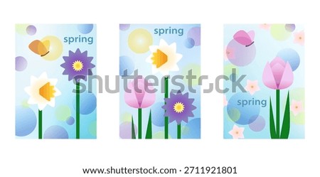 Modern abstract vector illustrations for holiday greeting cards on a spring theme with flowers and butterflies, website and social media banners, marketing materials.