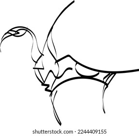 modern and abstract vector image of connected lines depicting a hand drawn black and white horse or flamingo