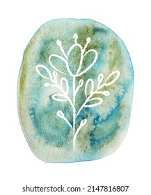 Modern abstract vector, imitation of a textured watercolor spot. White flower in doodle style, hand-drawn. Artistic design, ethnic style.