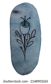 Modern abstract vector, imitation of a textured watercolor spot. Black rose flower in doodle style, hand-drawn. Artistic design, ethnic style.