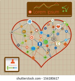 Modern  abstract vector info graphic design - heart lines template.