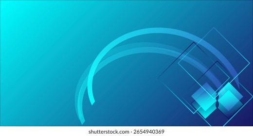 Vector abstracto moderno con cuadrados en capas y arcos semicírculos en un gradiente azul. Ideal para marca tecnológica, Plantillas de negocios o presentaciones.