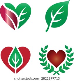 A modern abstract vector logo design combining a red and green leaf to form a creative heart shape, perfect for eco-friendly brands and organic businesses.