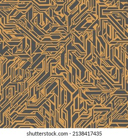 Modern abstract VECTOR PATTERN of angles, lines and stripes with a tech tiger stripe look. Simple line maze repeat. 2022 technology background in tiger print colors. contemporary animal print.