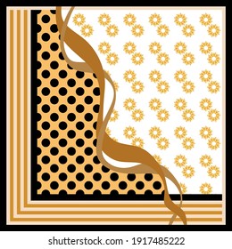 Modern abstract vector pattern flowers, polka dots, striped background.Vector patch for print, fabric, textile, scarf design.