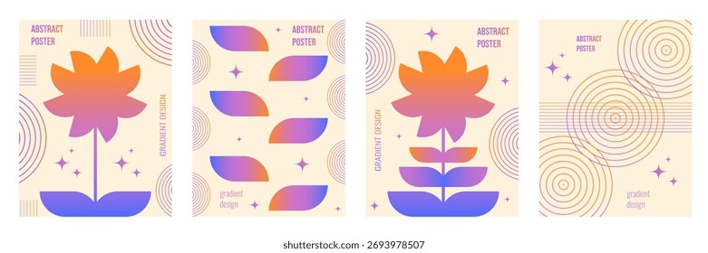 Conjunto de cubierta de póster de Vector Abstractas moderno. Ilustración vectorial de Formas geométricas de gradiente de moda y colección de póster interior de flores. Diseño perfecto del arte de la sala de estar de la cubierta del libro de marca. EPS 10
