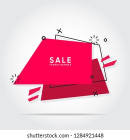 Modern abstract vector sale banners. Flat geometric shapes of red colors with black outline in memphis design style. Template ready for use in web or print design. - Vector